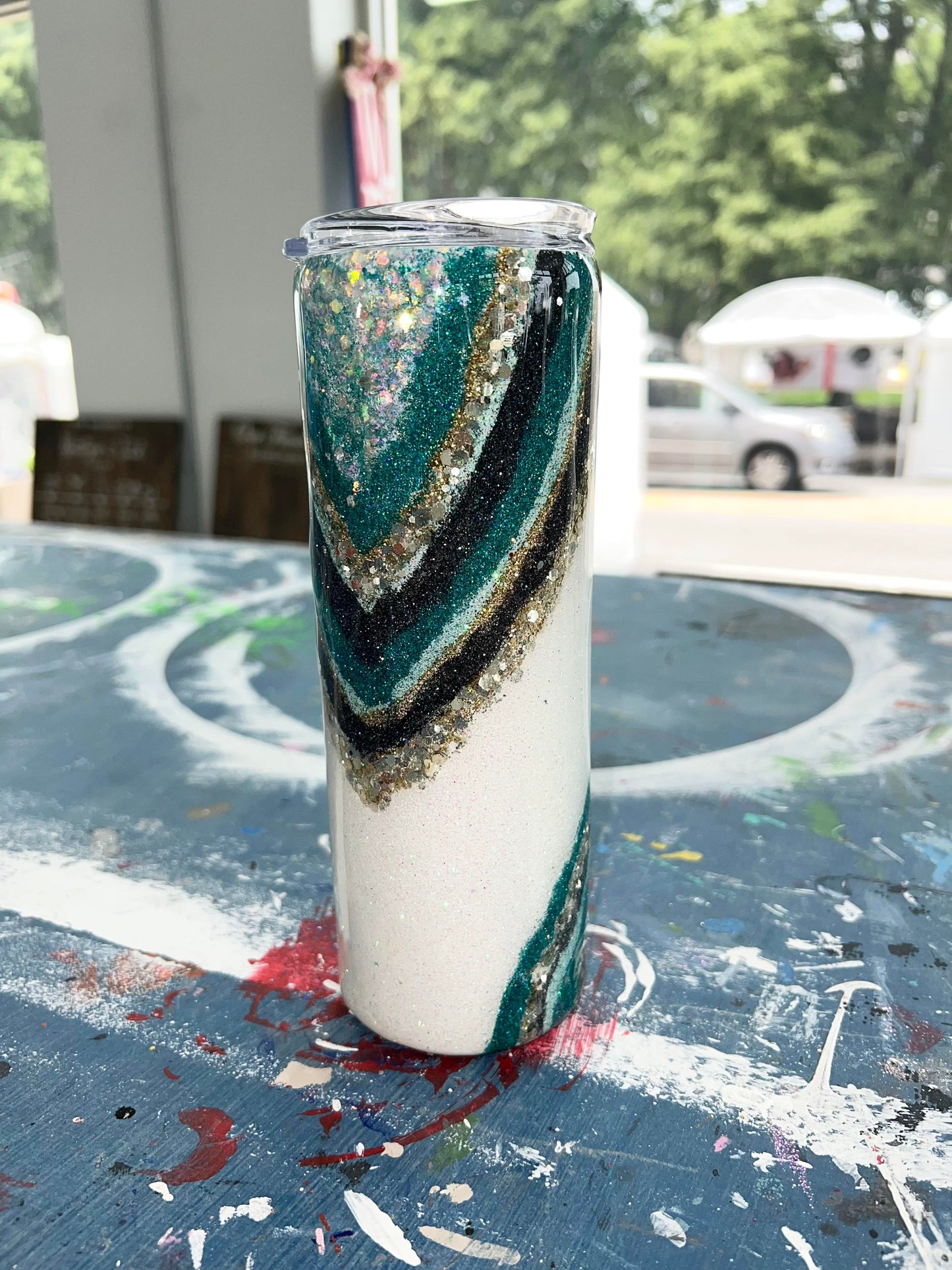 Teal and Gold Geode Tumbler