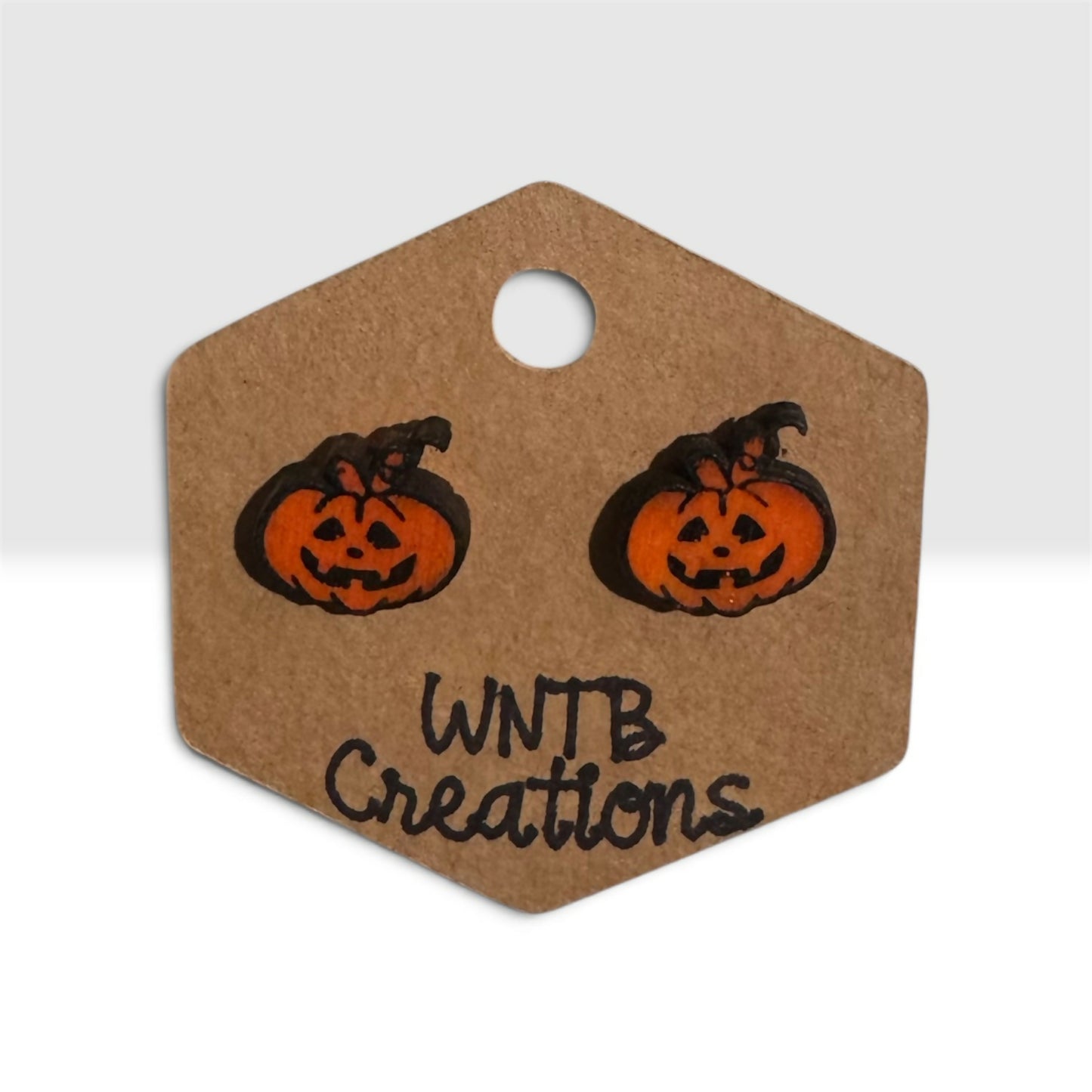 Wooden handcrafted jack-o-lantern earrings