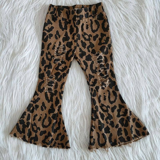 Distressed Leopard Flare Jeans