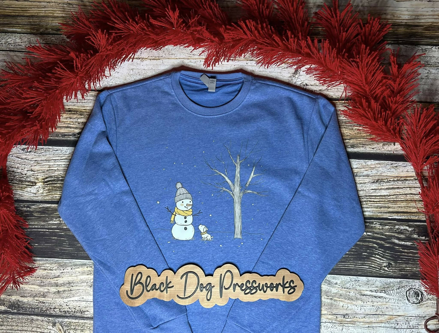 White Dog with Snowman