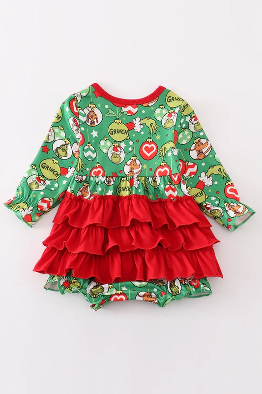 green grinch romper ruffle back