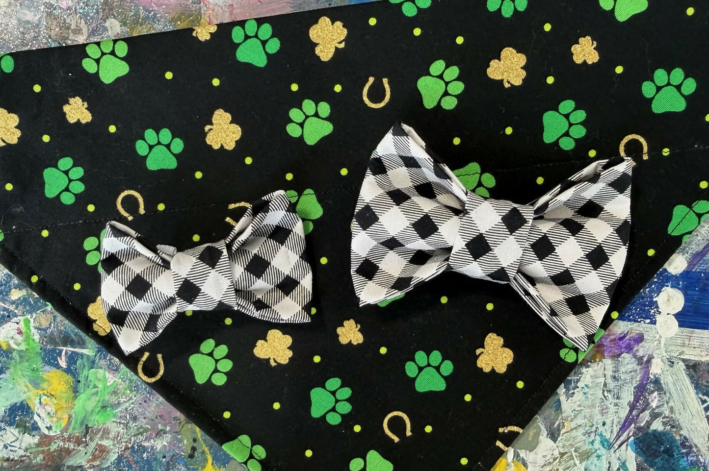 Over The Collar Bow-Tie Black and White Checker