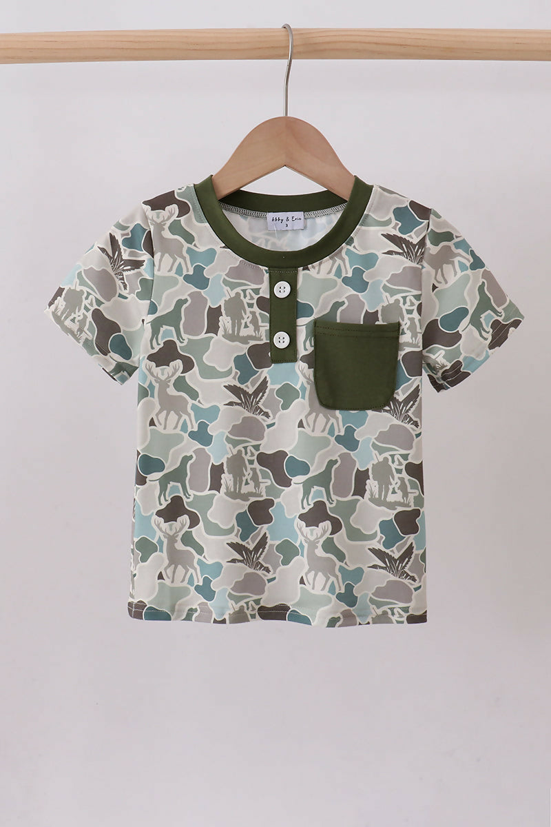 Camouflage Duck Print Pocket Top
