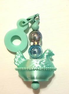 Aqua Hen on Nest Straw Charm