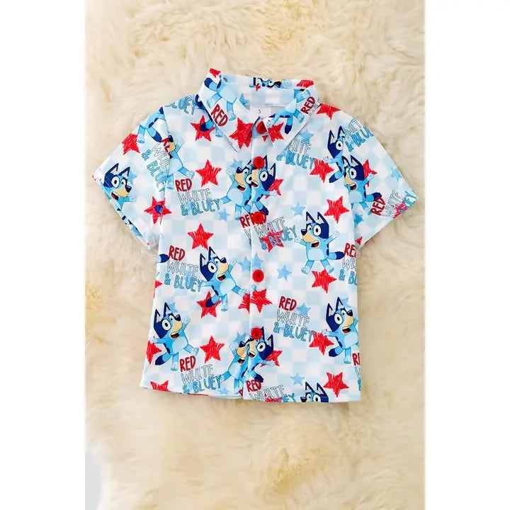 Red, White, & Blue Dog Patriotic Collar Top