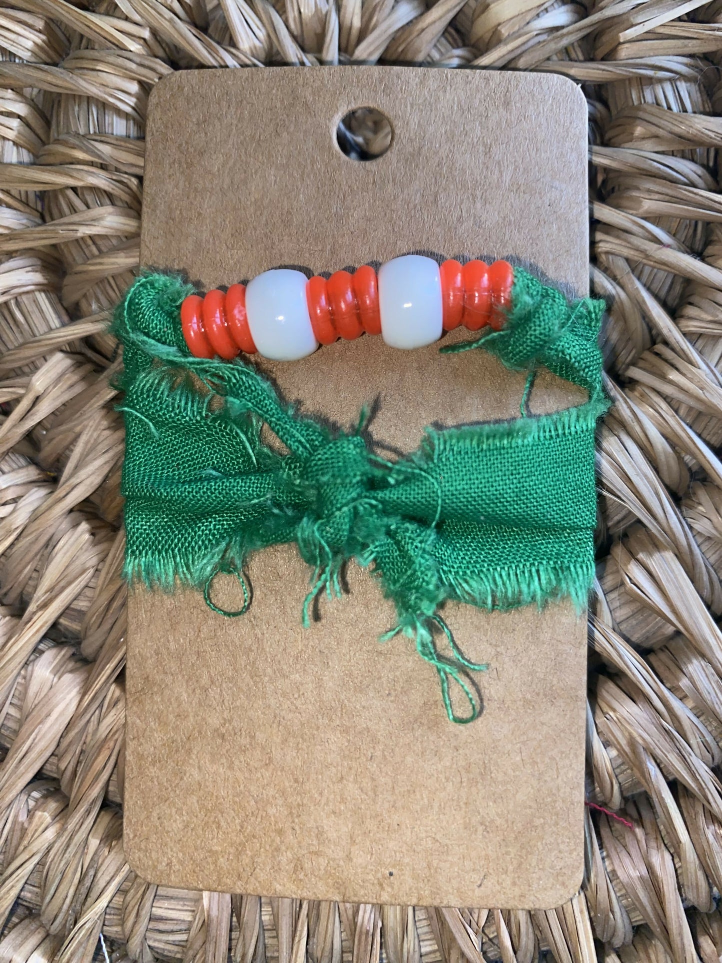 Red and White Beads with green bracelet