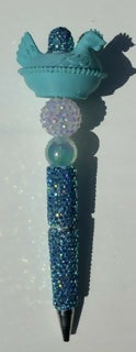 Turquoise Hen On Nest Beaded Pen