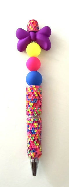 Neon Purple Bow Beaded Pen