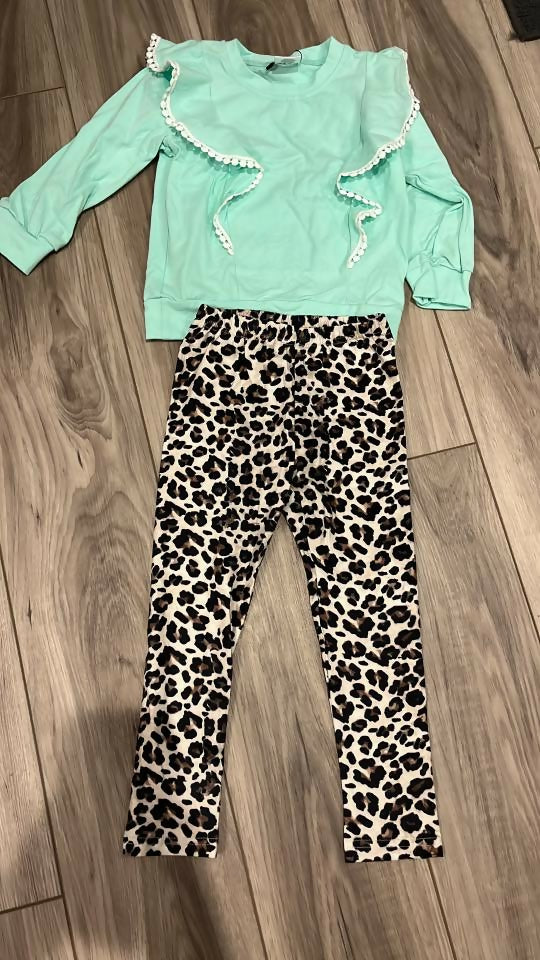 mint leopard leggings set