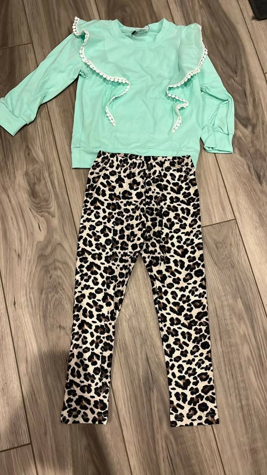 mint leopard leggings set