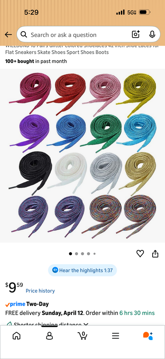 Glitter shoe strings