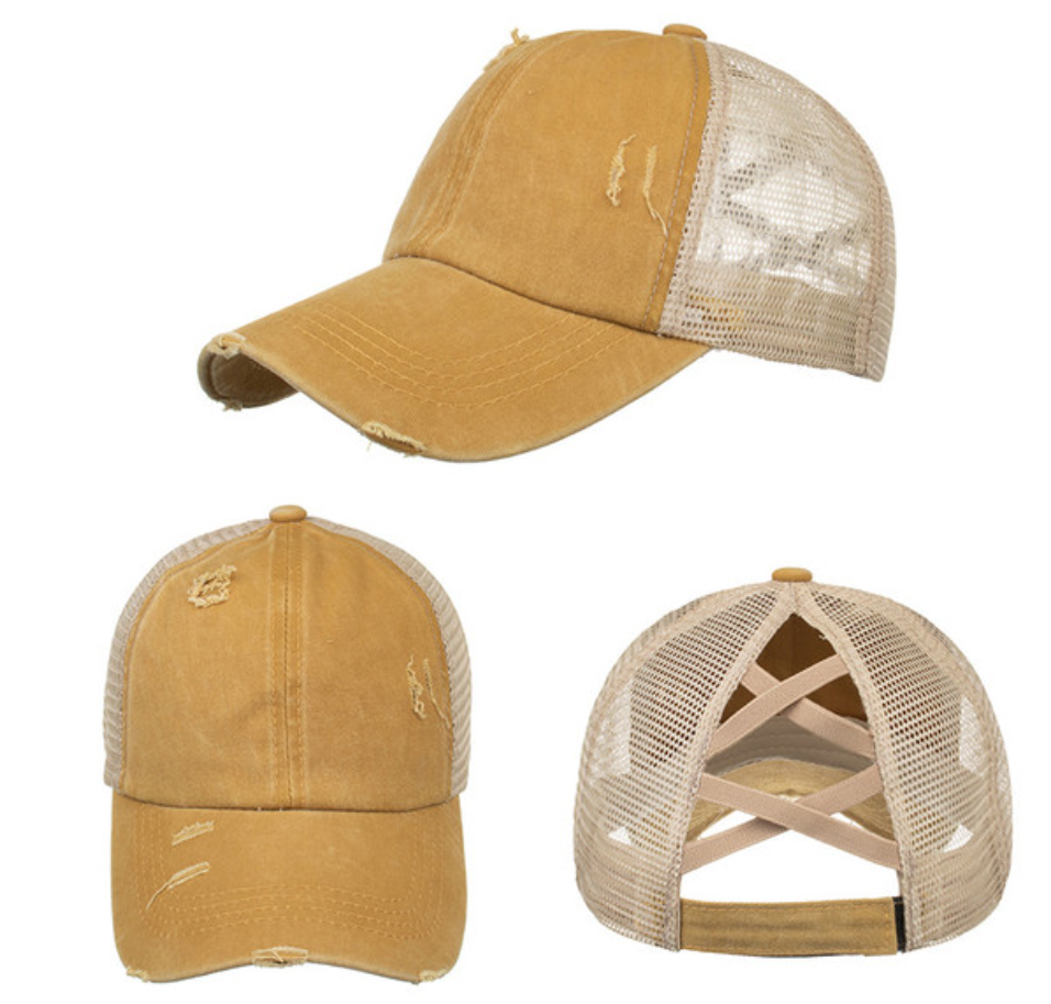 Ponytail Criss Cross Back Baseball Trucker Hat Cap