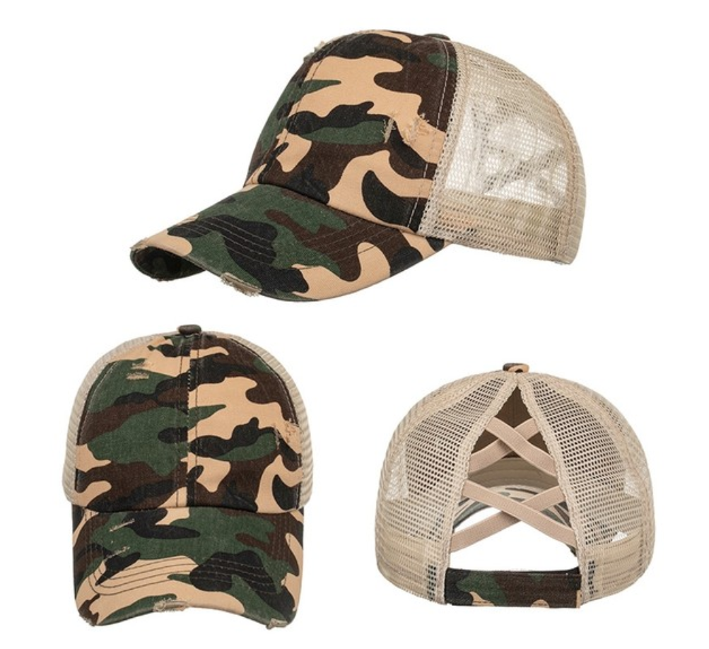 Ponytail Criss Cross Back Baseball Trucker Hat Cap