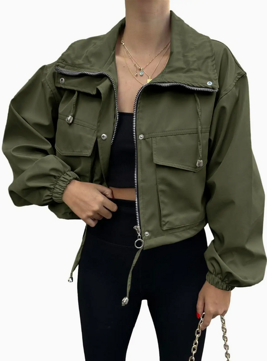 Army Green Cropped Windbreaker