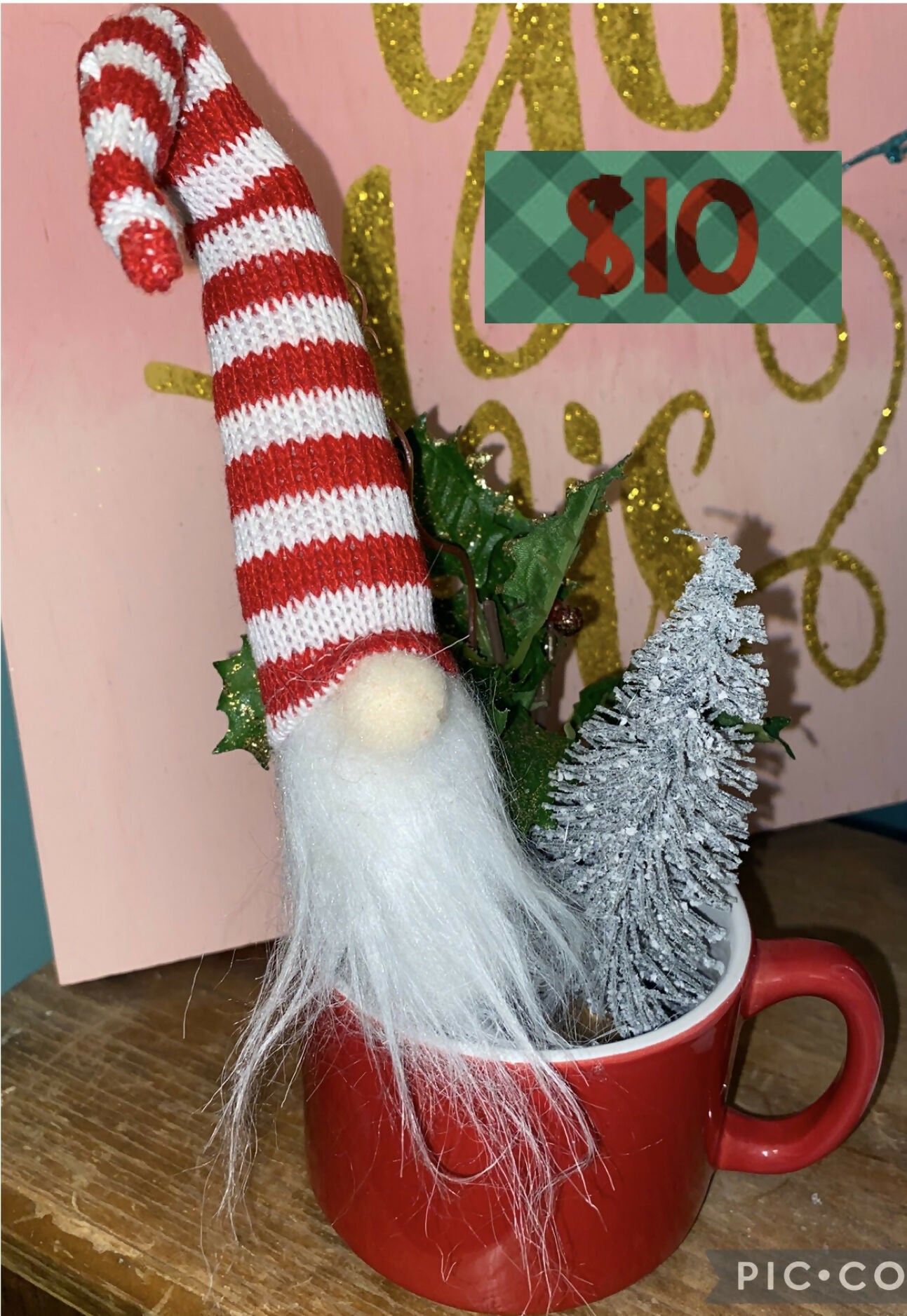 Red and White Gnome in red mug