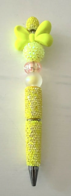 Neon Yellow Bow Beaded Pen