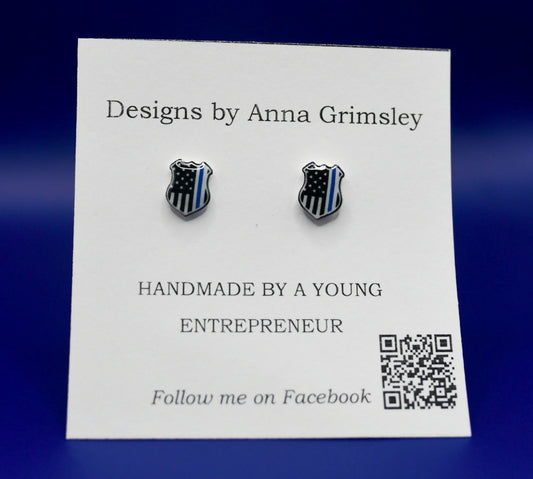 Thin Blue Line Shield Earrings