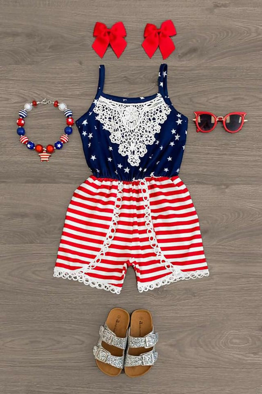 stars and stripes lace top romper