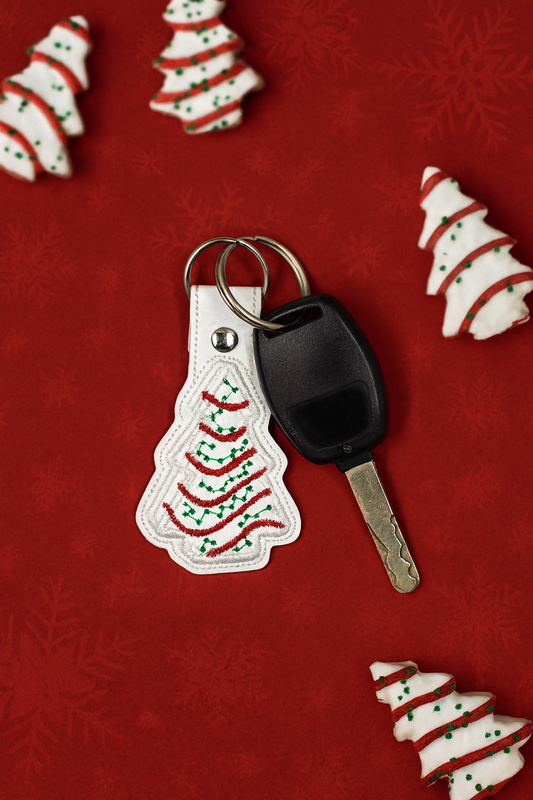 Christmas Tree Cake Embroidered Keychain | Vinyl Holiday Keychain