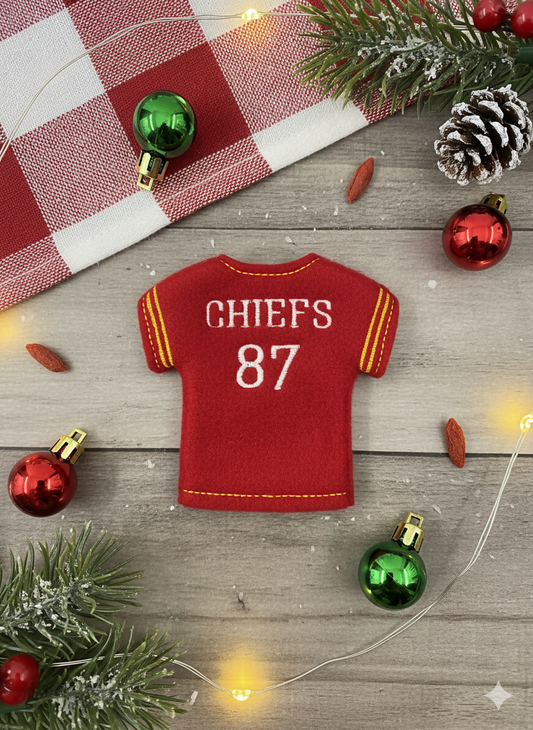 Football Elf Sweater – Handmade Red & Gold Football Jersey Outfit