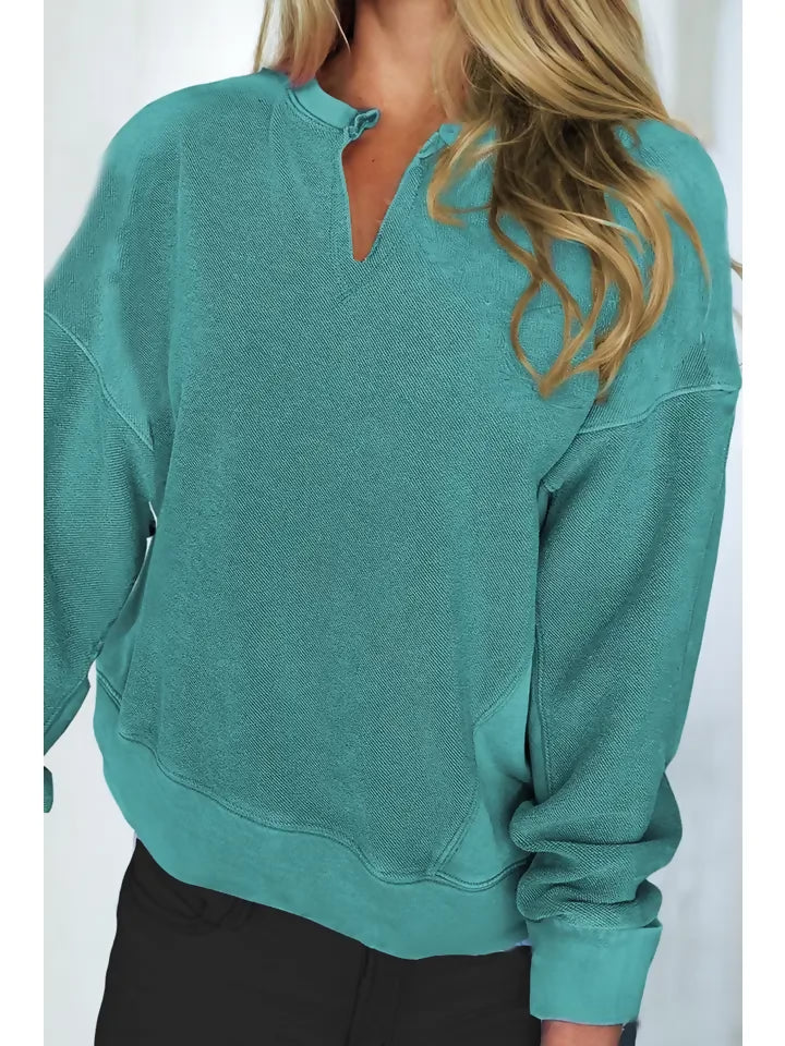 tealvneckdropshouldersweatshirt