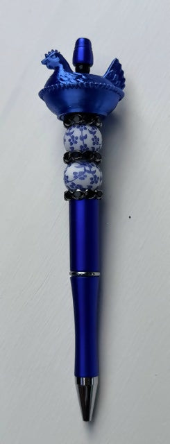 Hen On Nest Blue Pen