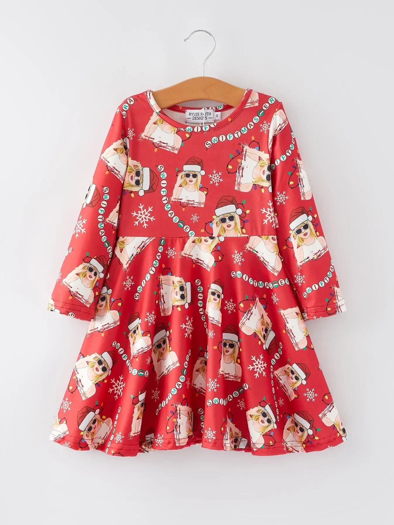 Red TS Christmas Print Twirl Dress