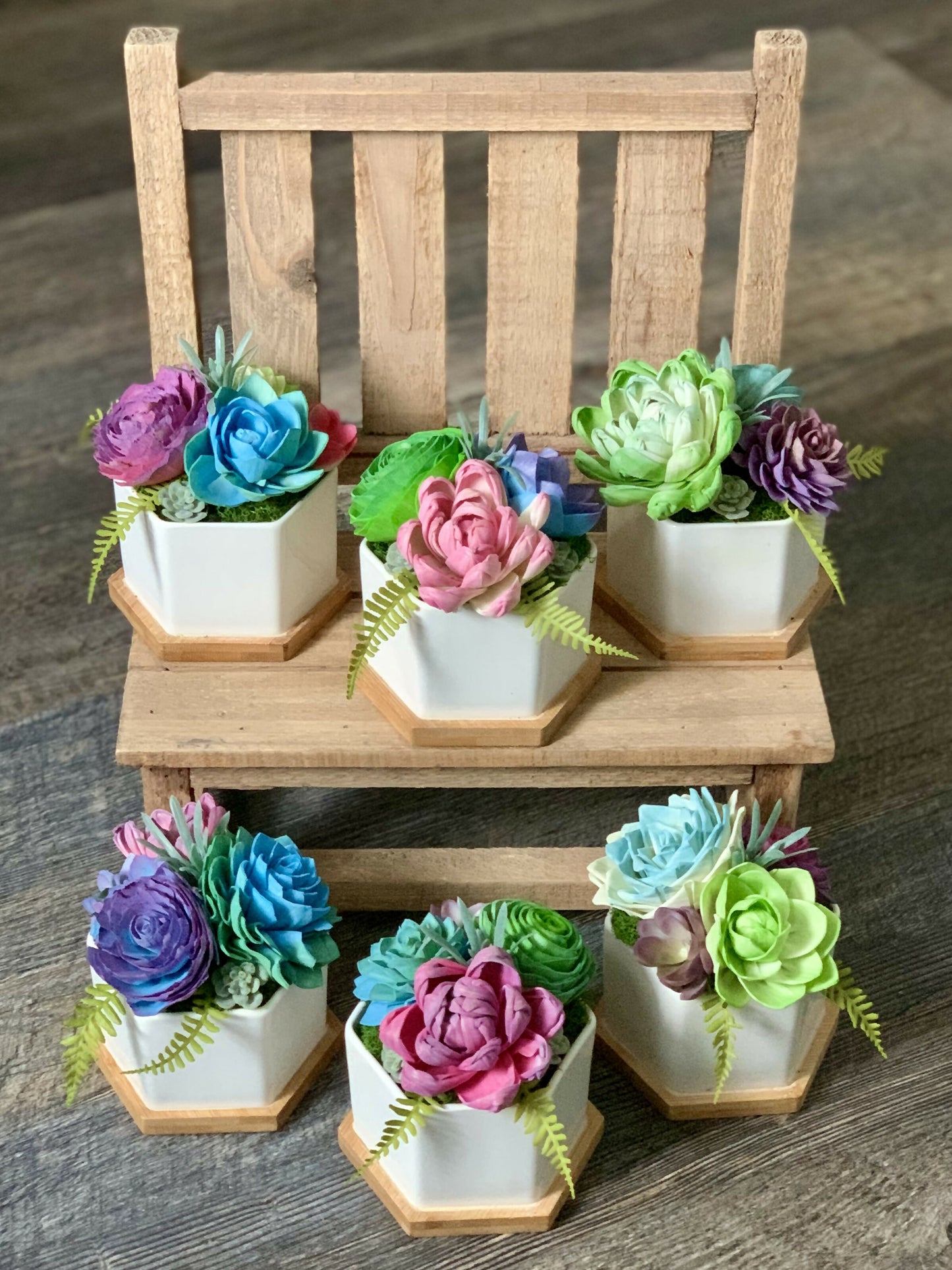 Wood Flower Succulent Pot