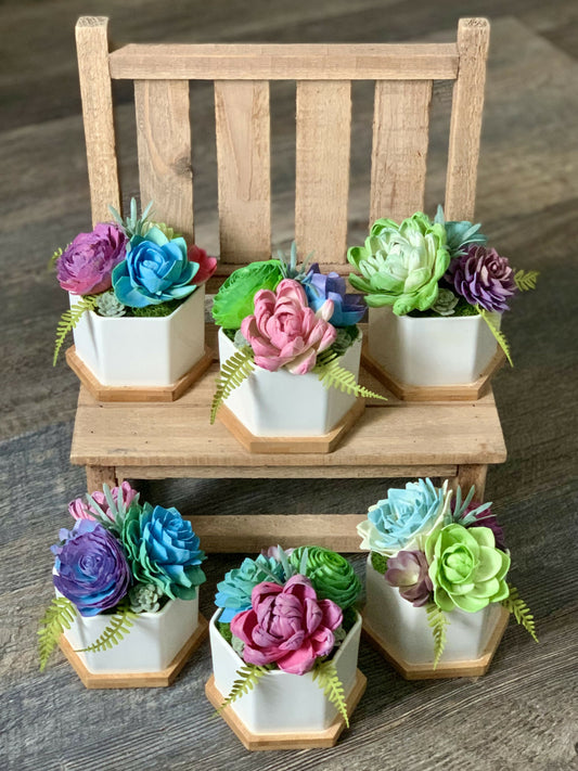 Wood Flower Succulent Pot
