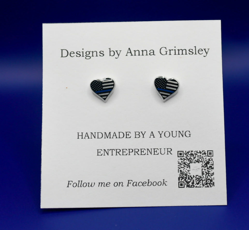 Thin Blue Line Heart Earrings