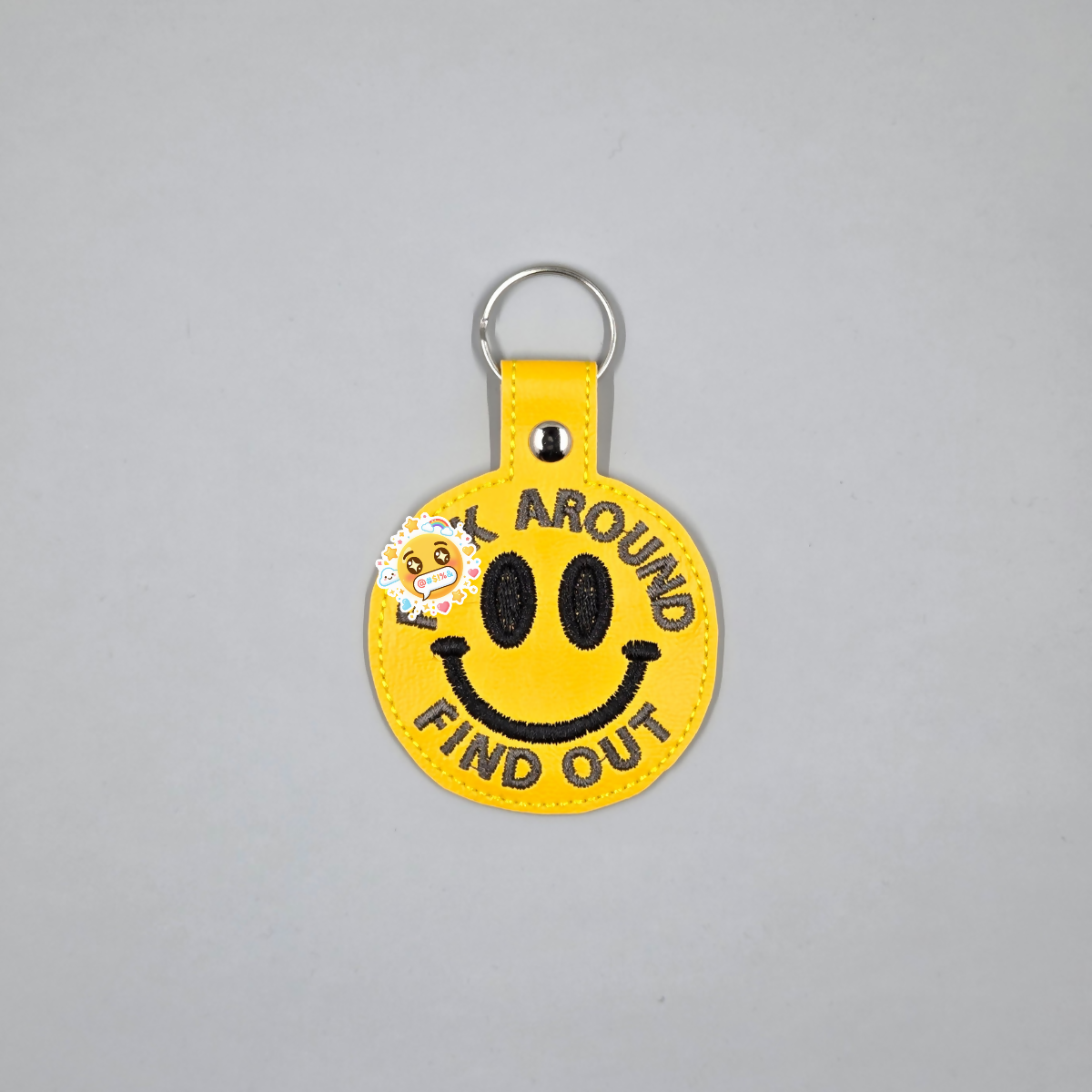 “Fuck Around Find Out” Smiley Embroidered Keychain | Funny Vinyl Keychain