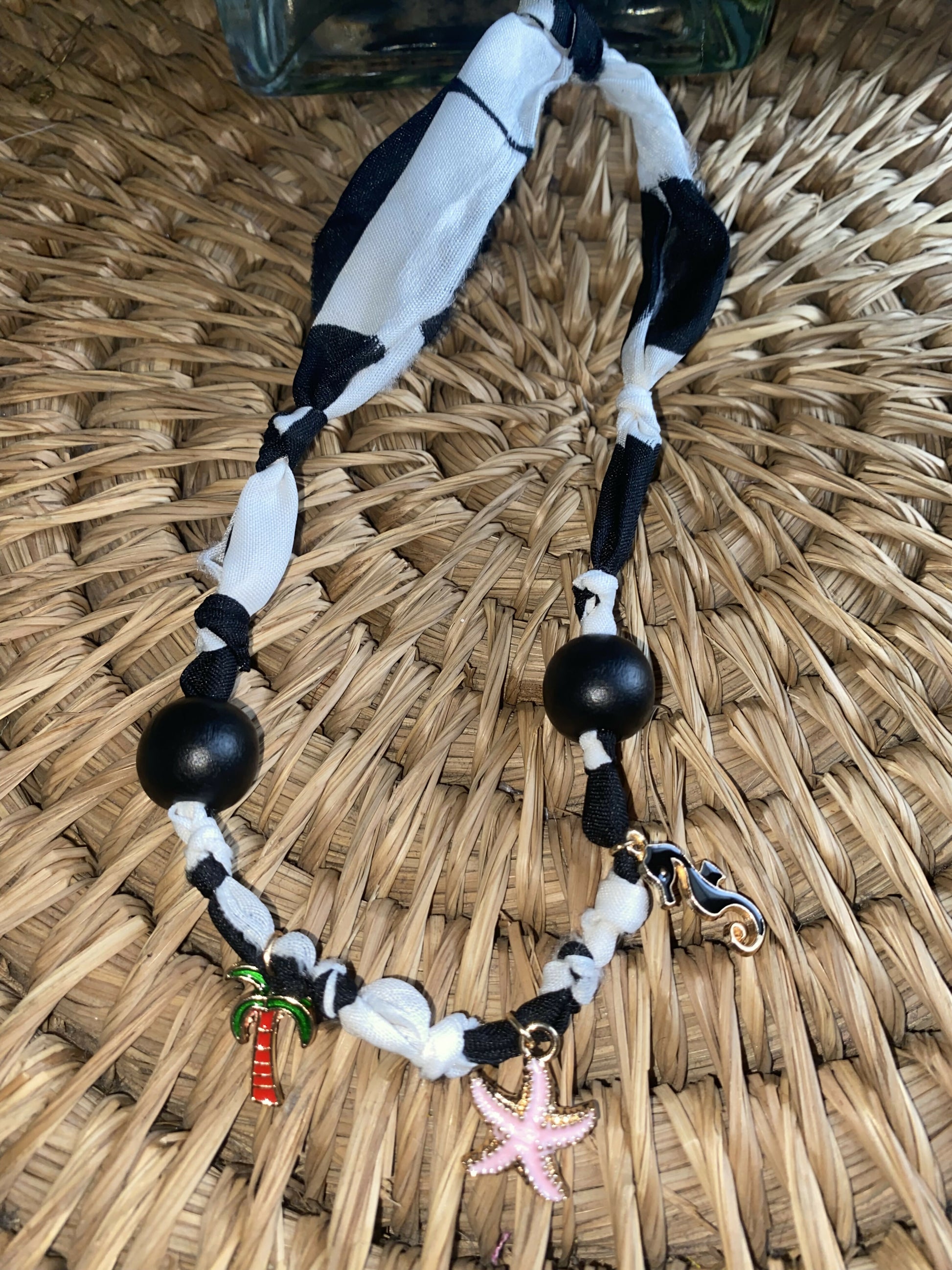 Beachy vibes black and white charm necklace