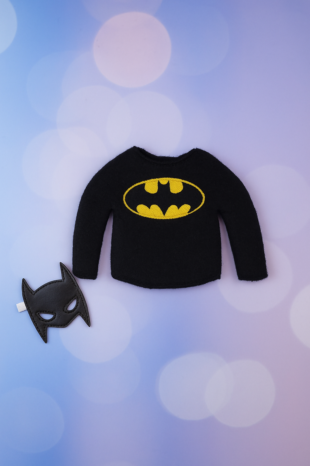 Bat Vigilante Elf Costume – Embroidered Fleece Sweater & Vinyl Mask Set for Mini Elves