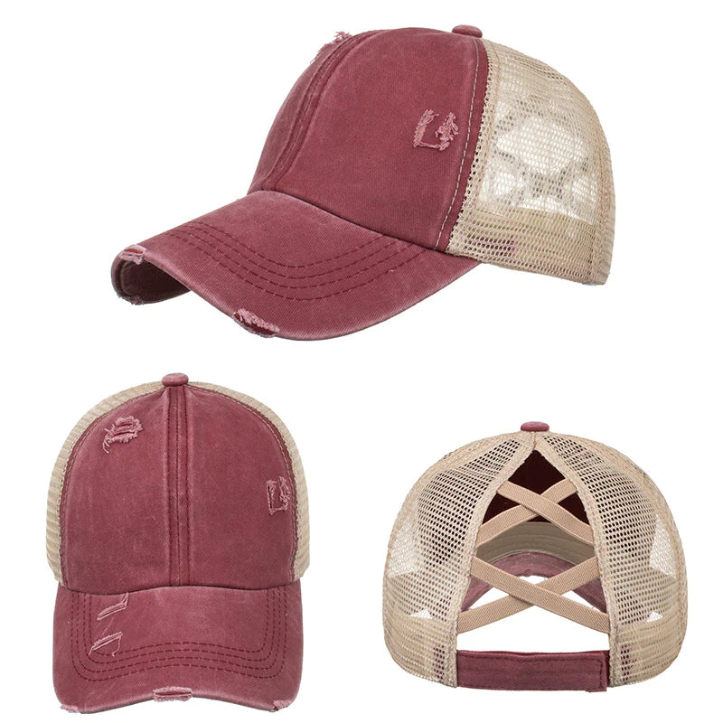Ponytail Criss Cross Back Baseball Trucker Hat Cap