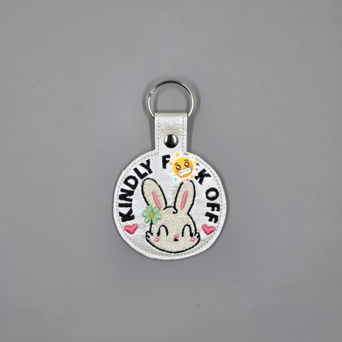 Kindly Fuck Off Embroidered Keychain | Cute but Sassy Bunny Vinyl Keychain