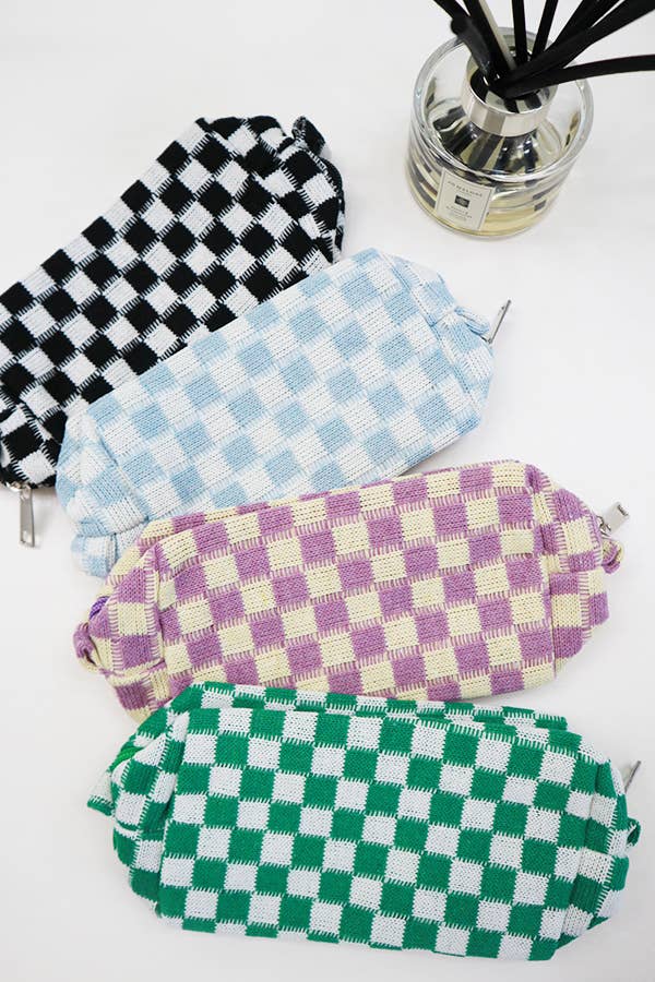 Pink Checkered  Cosmetic Bag