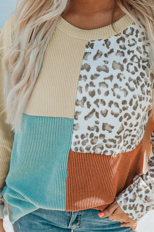 Cheetah Patchwork Ribbed Top