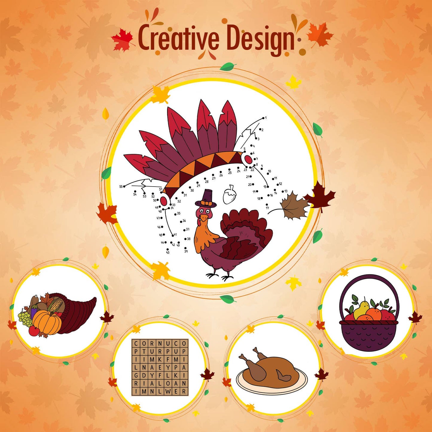 Thanksgiving Coloring Tablecloth Set