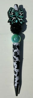 Turquoise Bow Cow Print Beaded Pen