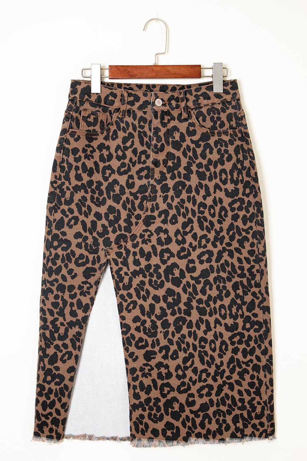 Leopard Denim Split Denim Skirt