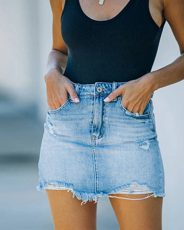 Distressed  Denim Mini Skirt