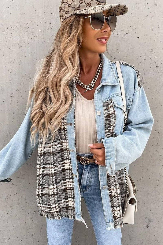 DENIM PATCHWORK PLAID JACKET