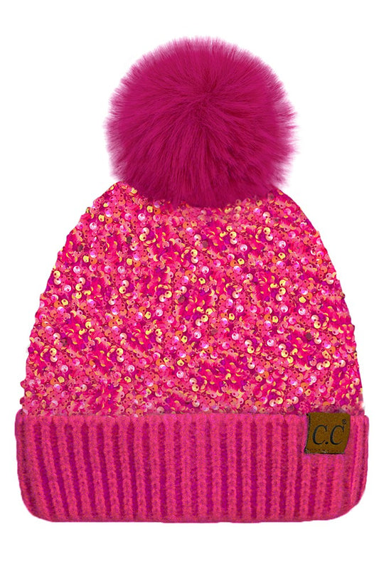 Sequin CC Pom Beanie