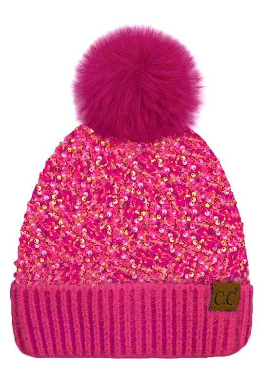 Sequin CC Pom Beanie