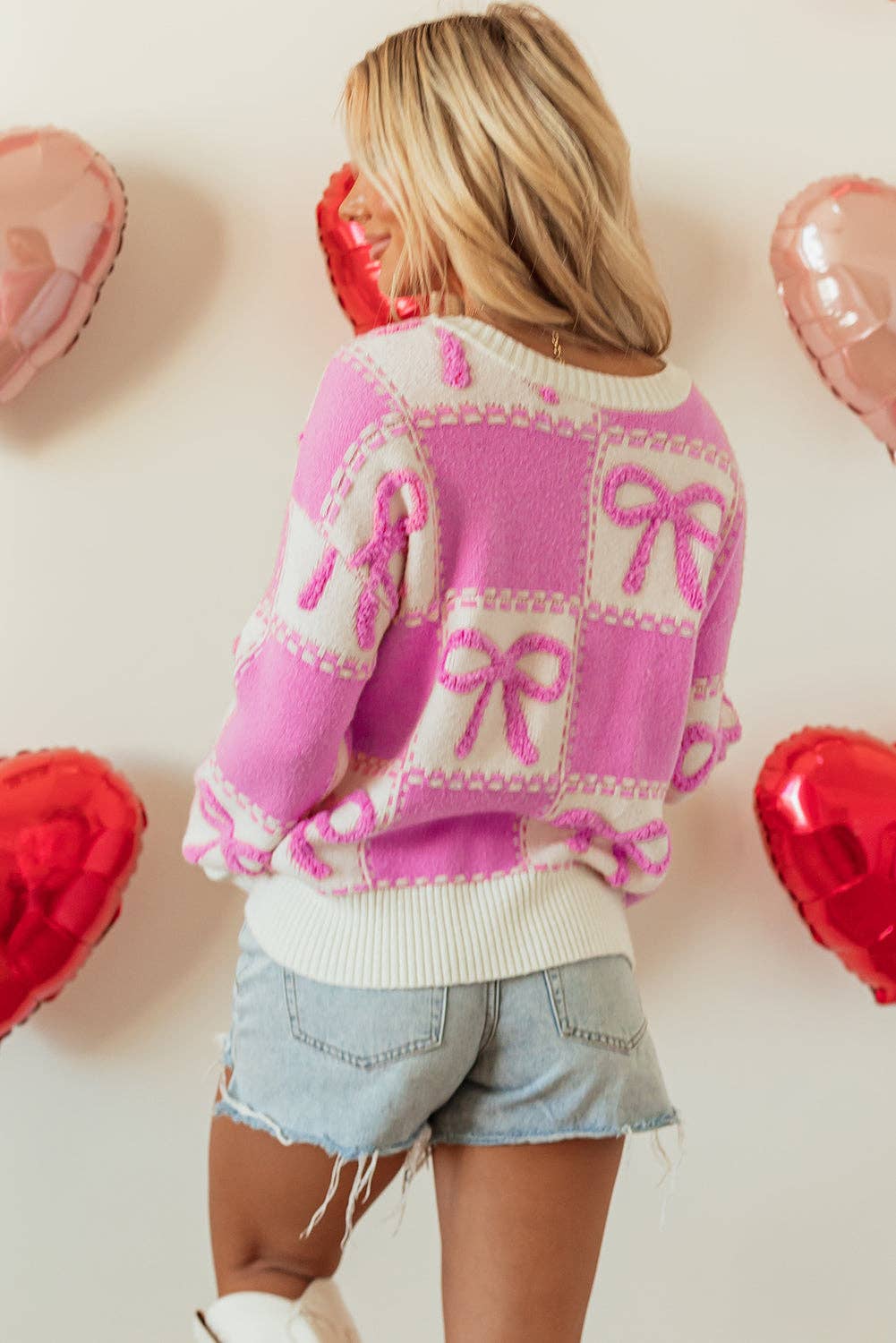 Pink Bow Crew Neck Sweater