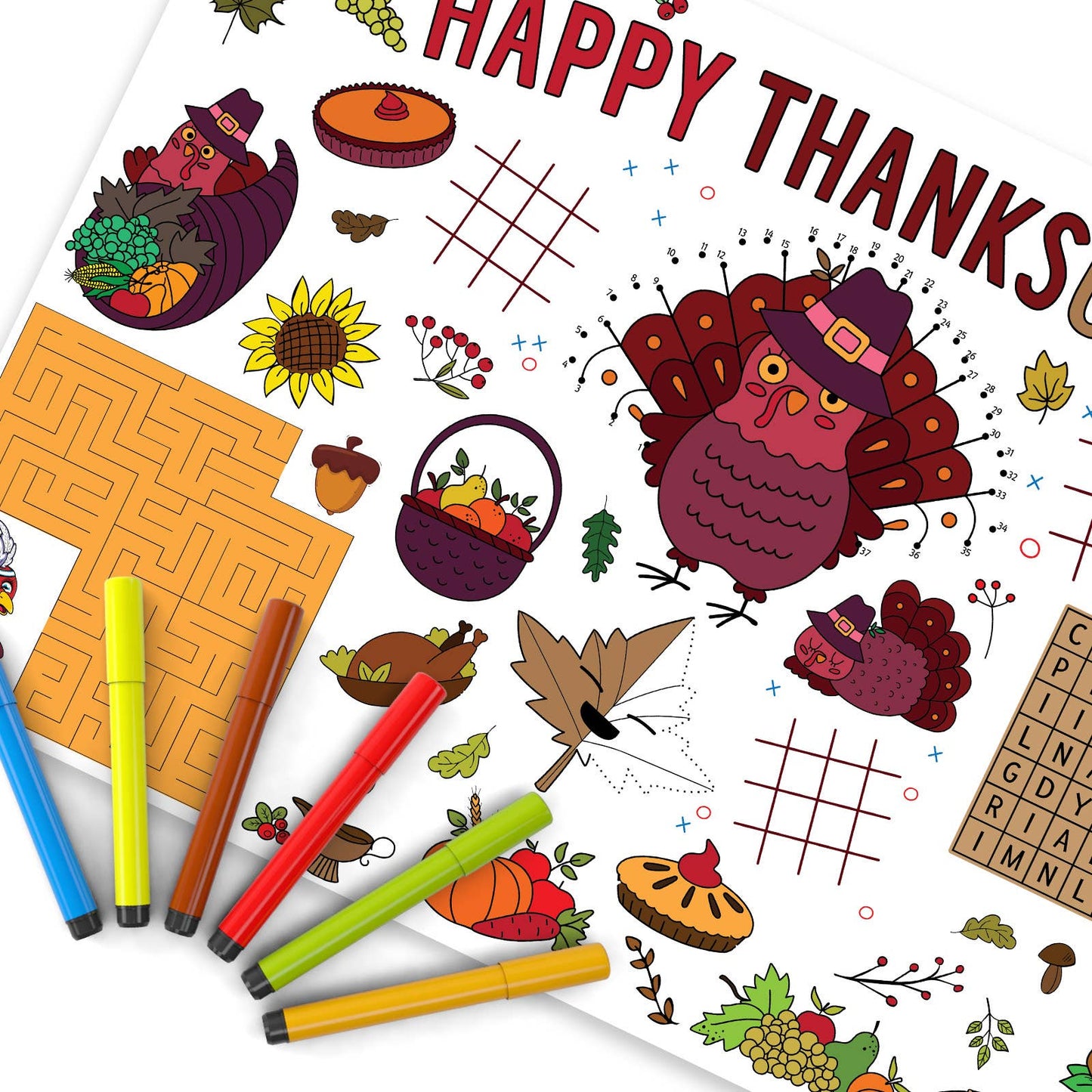 Thanksgiving Coloring Tablecloth Set