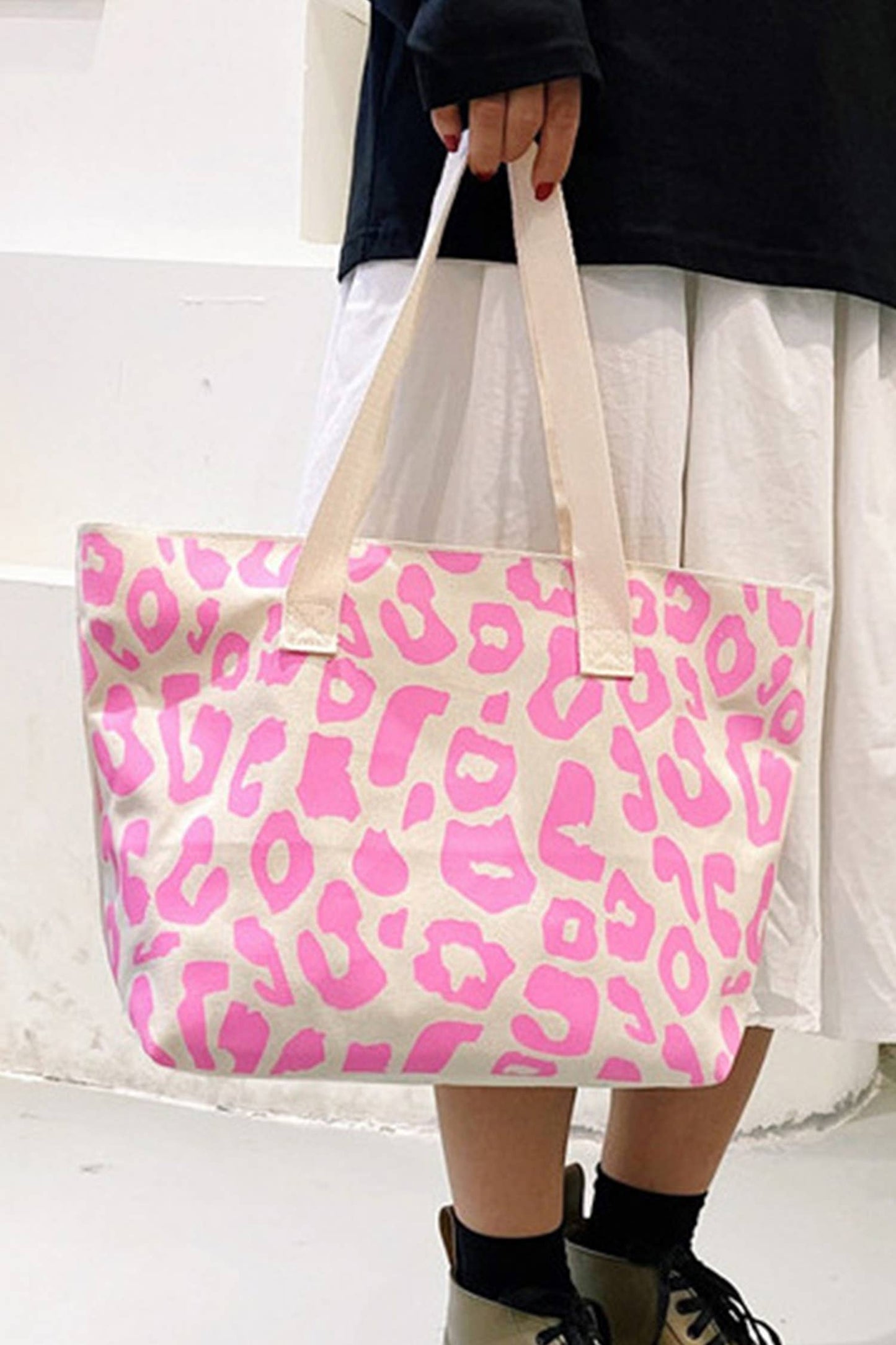 Pink Leopard Print Canvas tote