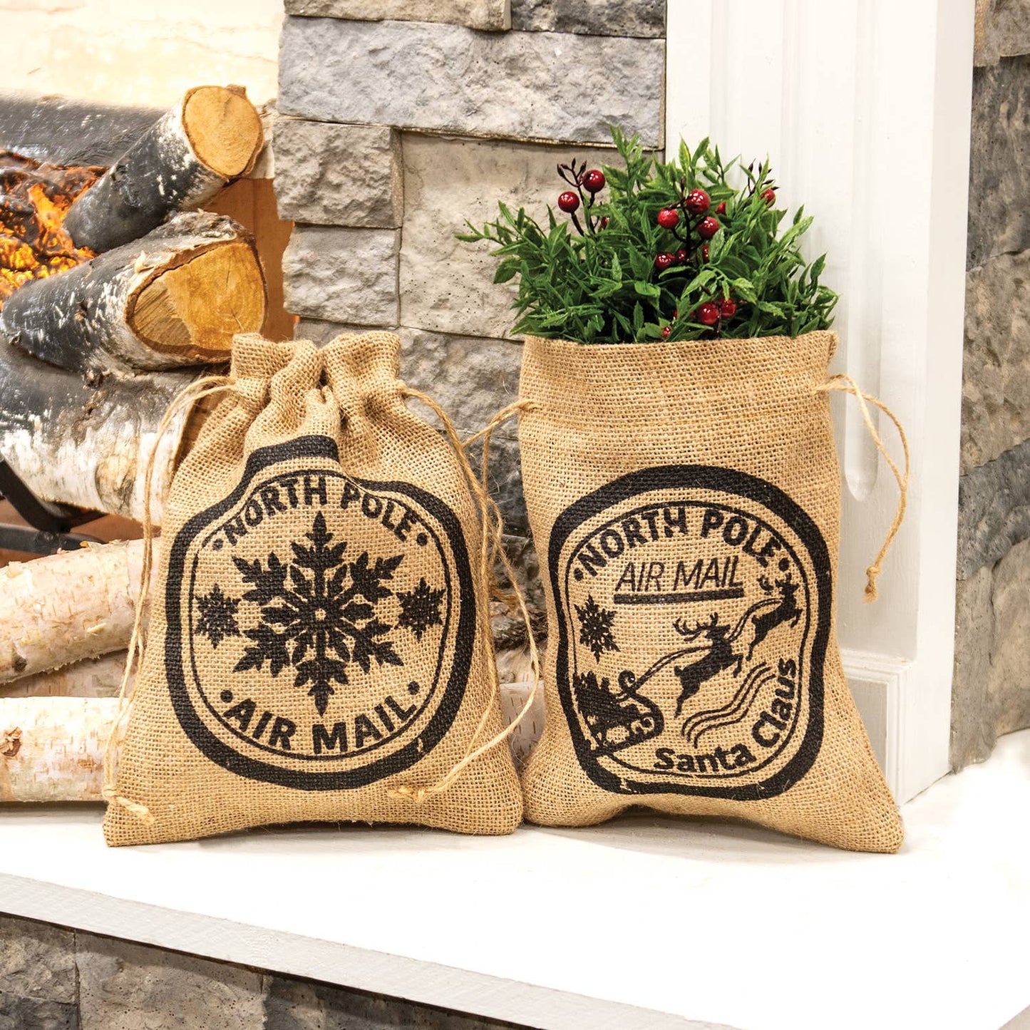 North Pole Air Mail Burlap Bag