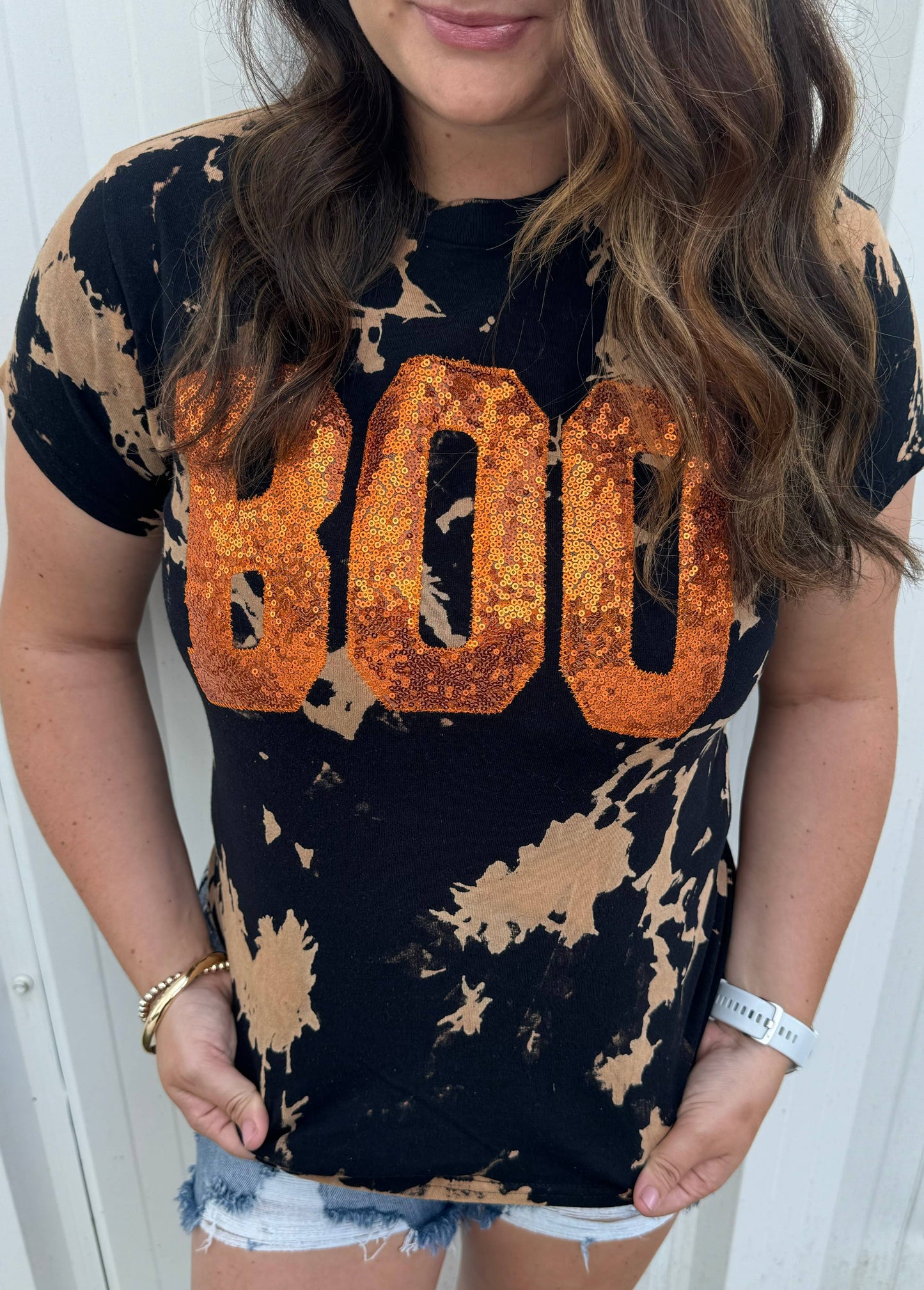 Distressed Sparkle Boo T