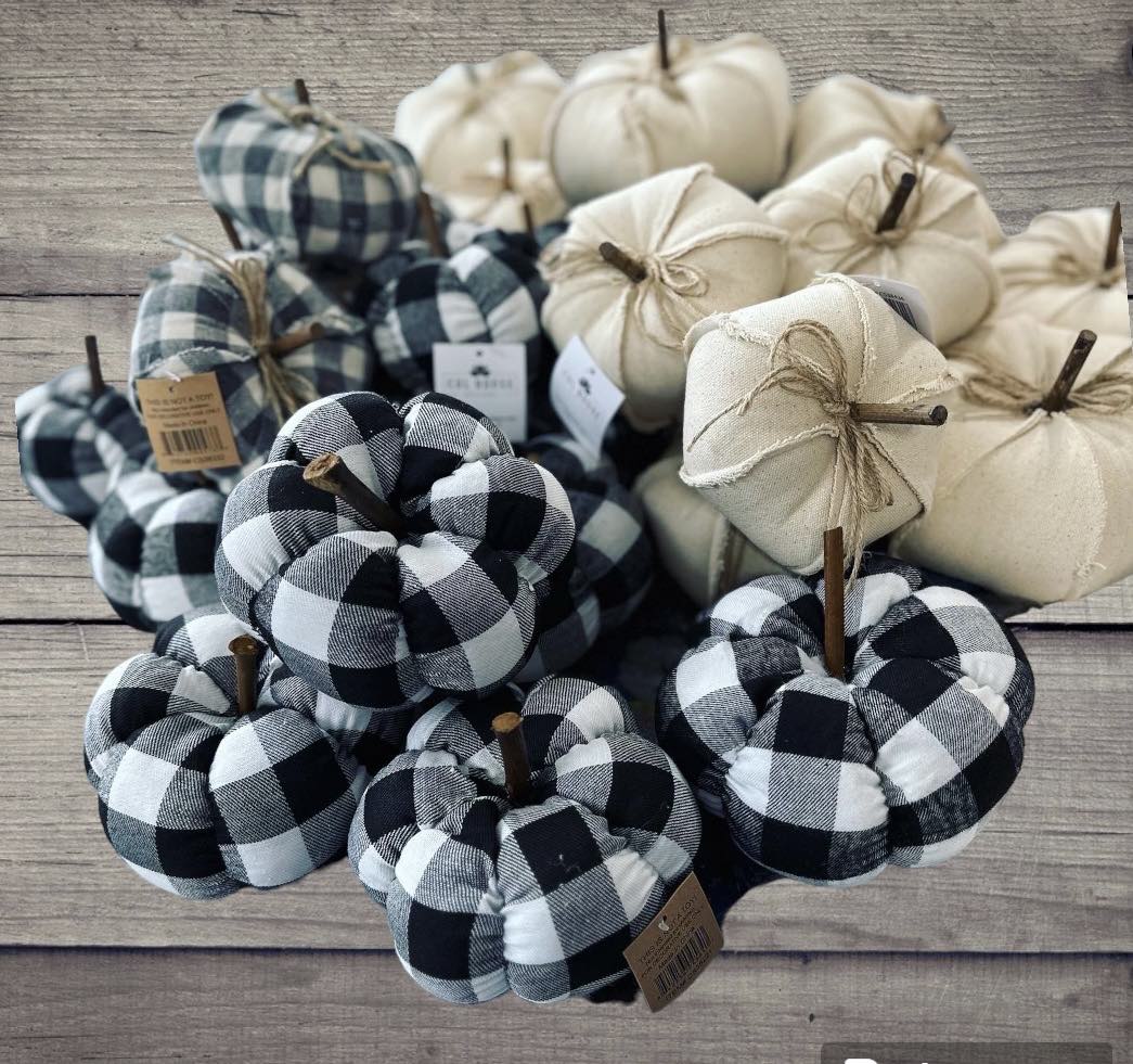 Black & White Buffalo Check Fabric Pumpkin